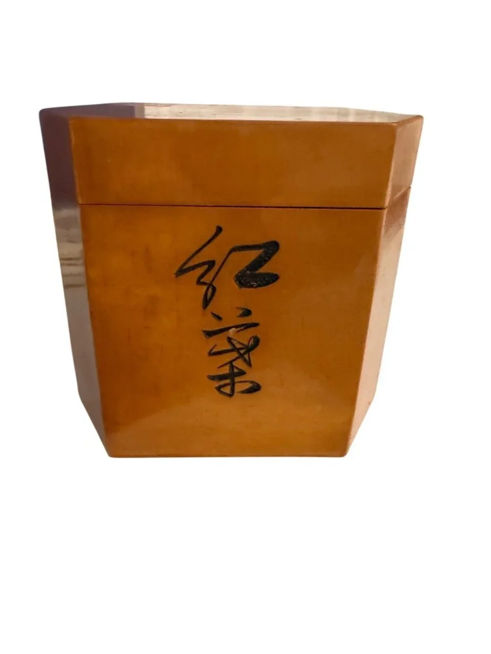 Vintage Chinese Lacquered Wooden Tea Caddy Box Bird Calligraphy Trinket Box
